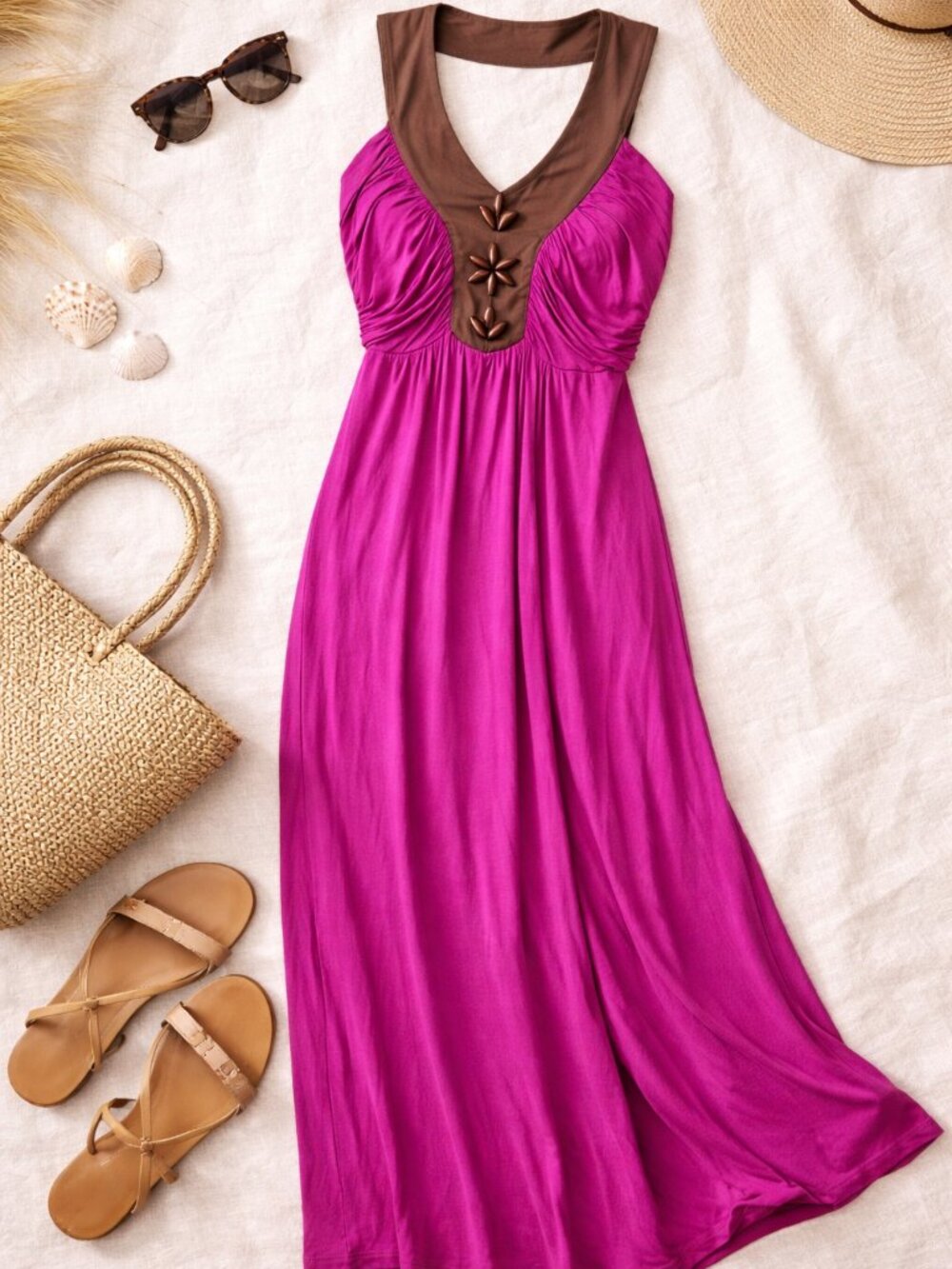 Apollo Magenta Maxi Dress 2X Boho Empire Waist Flowy Vacation Resort